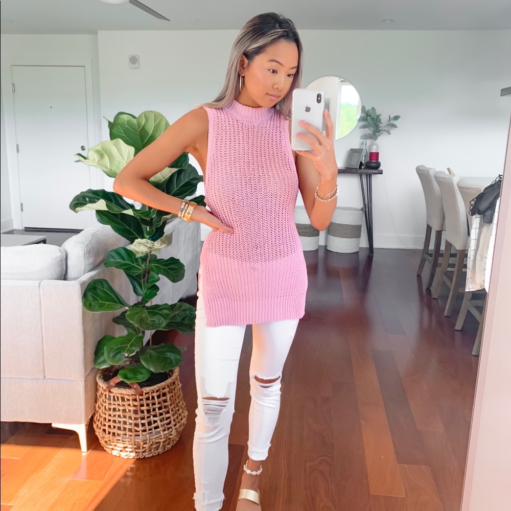 pink knit tank sweater